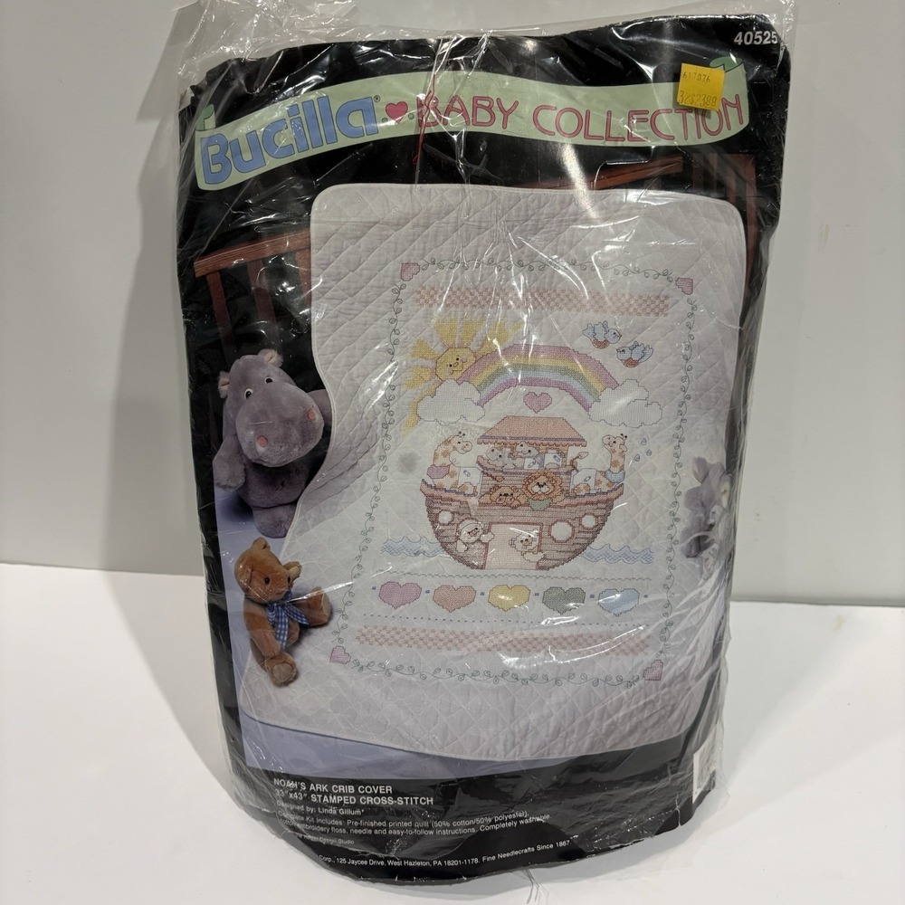 Bucilla Baby NOAH'S ARK CRIB COVER 33x43 Stamped Cross Stitch Kit 40525 quilt